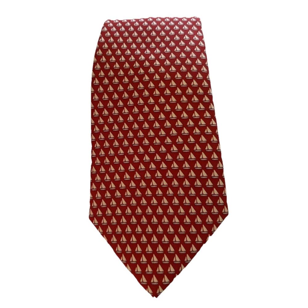 Vineyard Vines Marthas Shep & Ian Tie Mens Silk Red Sailboats 3.25” Handmade USA